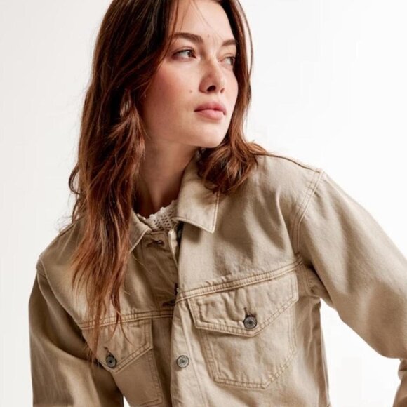 Abercrombie & Fitch Drapey Cropped Denim Jacket - Picture 1 of 3